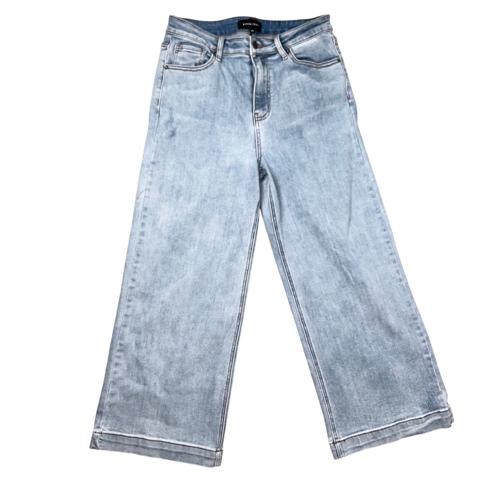 Risen Jeans Wide Leg Pants Women‎ 9/29 Faded Blue High Rise Distressed FPRDP1252